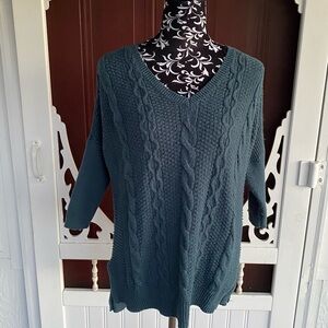 Sonoma Women's Pull Over V-Neck 3/4 Sleeve Cable Knit Pattern Sweater Size Small
